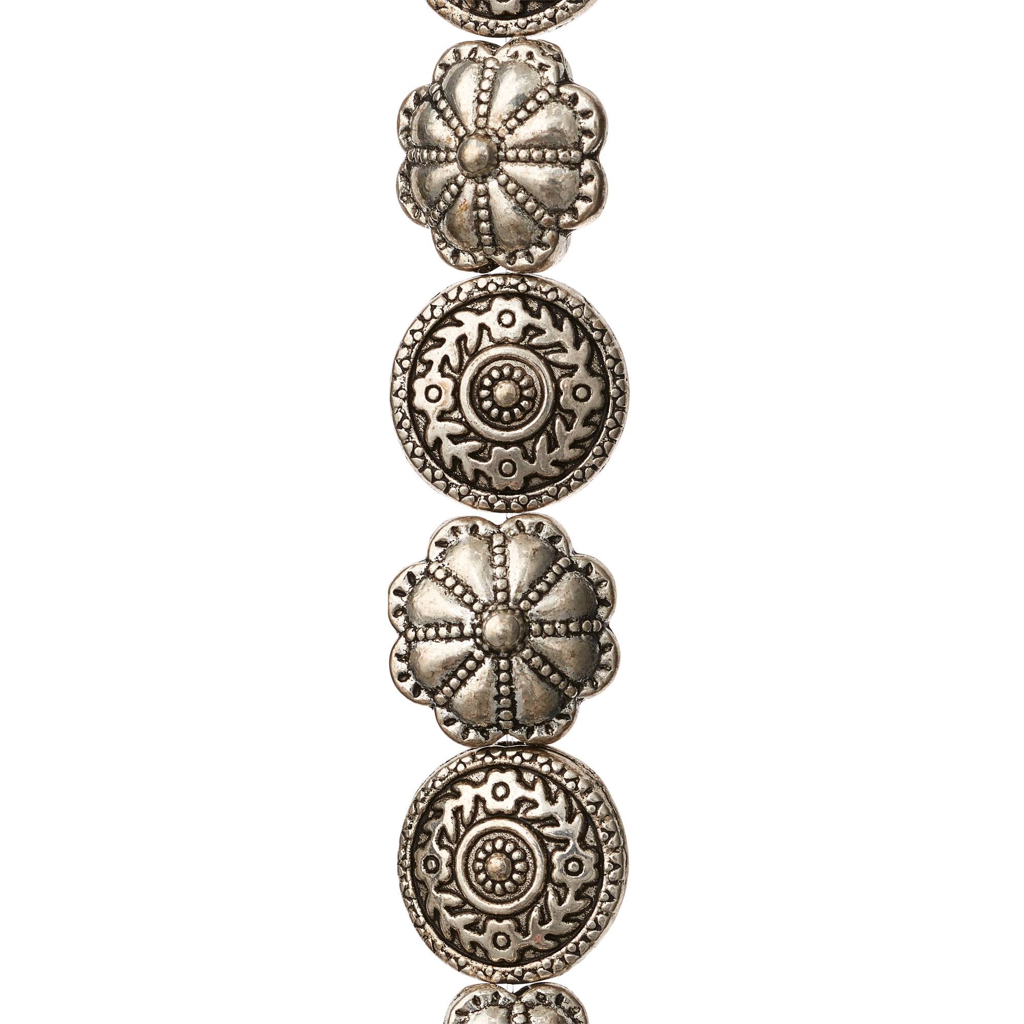 Silver Plated Flower Scroll Lentil Beads, 14mm by Bead Landing™
